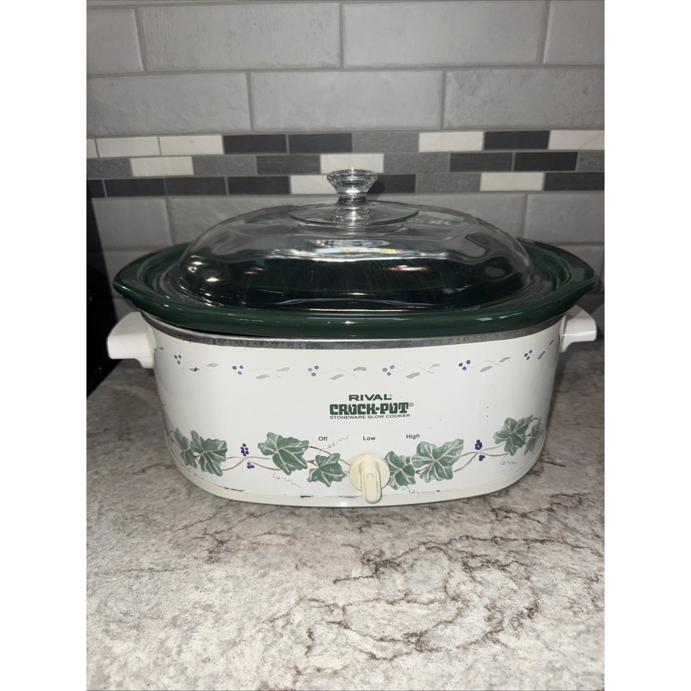 Vtg Rival Slow Cooker 3745 Oval 4.5 Qt Crock-Pot Ivy & Grapes Green White